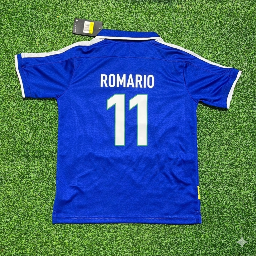 1997 Romario Brazil Blue Retro Football Jersey – Back View