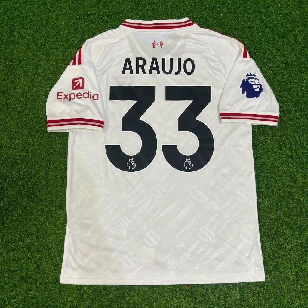 Ronald Araujo #33 Liverpool New Season 2027 White Away Football Jersey – Back View