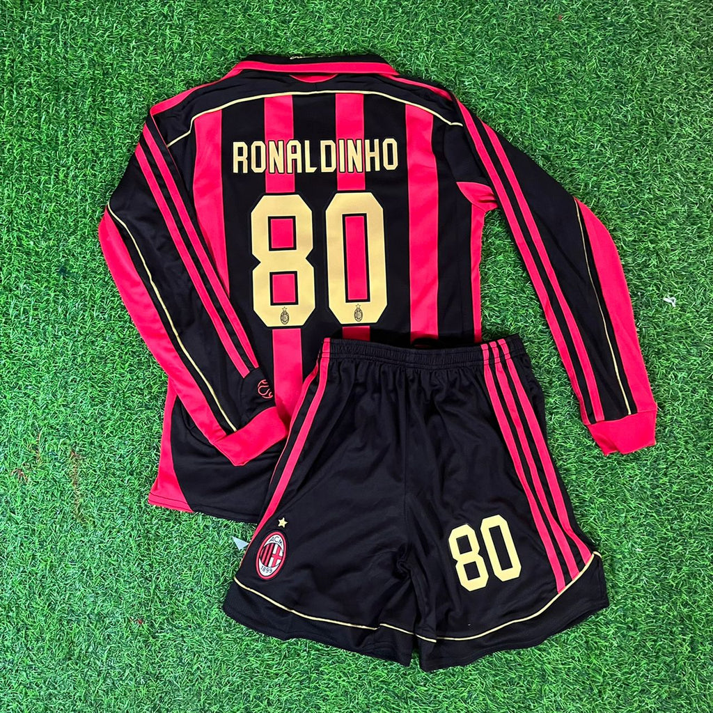 Ronaldinho Gaúcho 80 – AC Milan 2008-2009 Home Long Sleeve Retro Kit Jersey – | | – Back View
