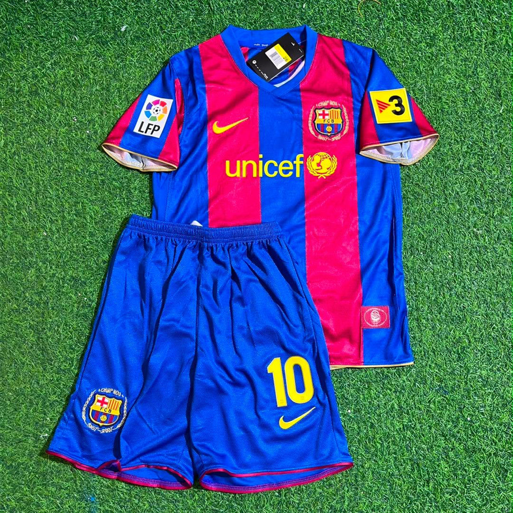 Barcelona 2007/2008 Retro KIDS Football Jersey – Ronaldinho 10- – Front View
