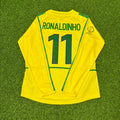 Brazil 2002 World Cup Final Yellow Long Sleeve Retro Football Jersey – Ronaldinho – Back View