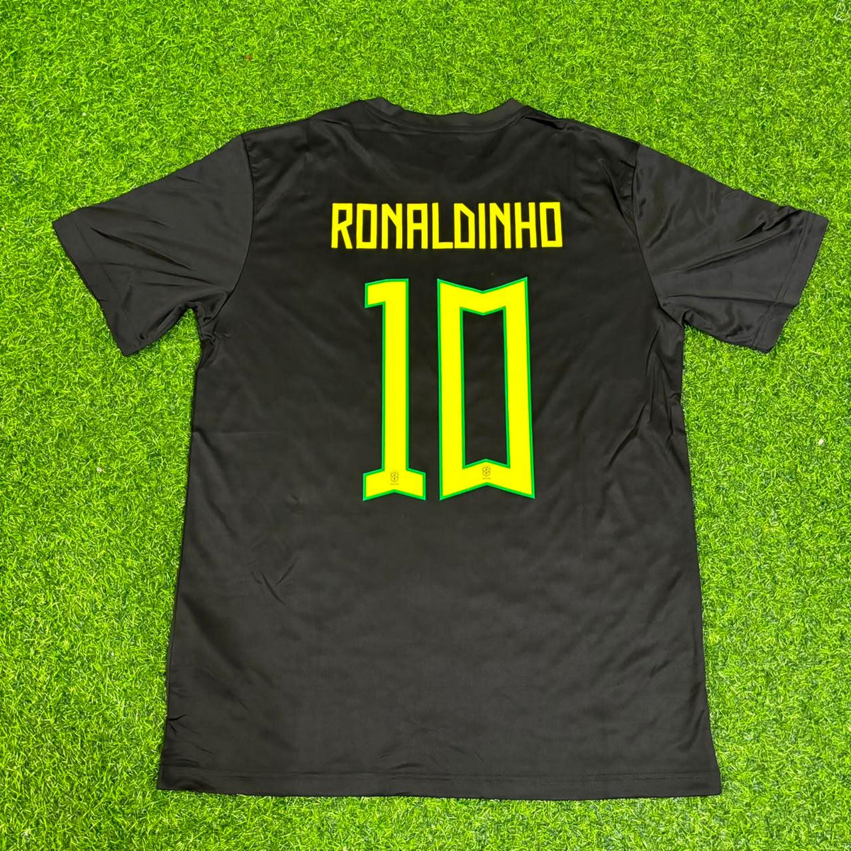 Brazil Black Retro Football Jersey – Ronaldinho – Back View