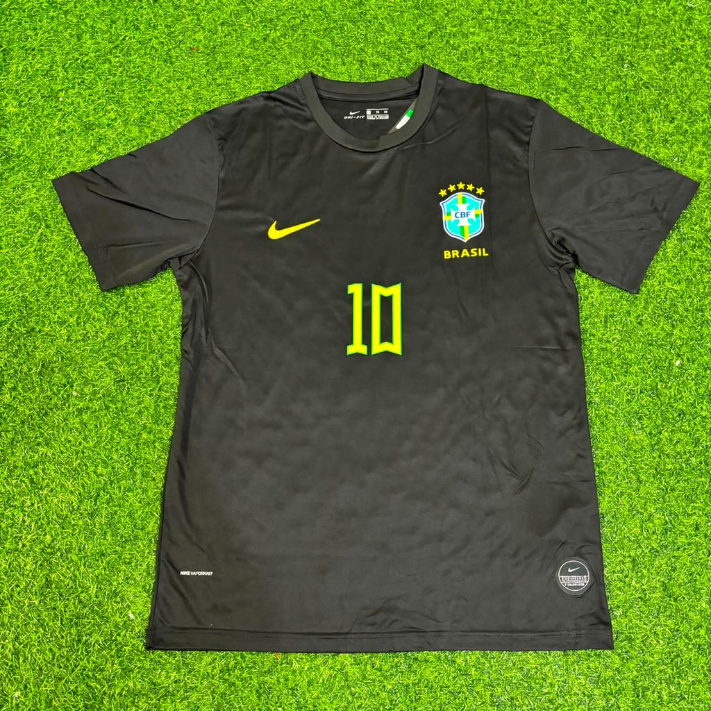 Brazil Black Retro Football Jersey – Ronaldinho – Front View
