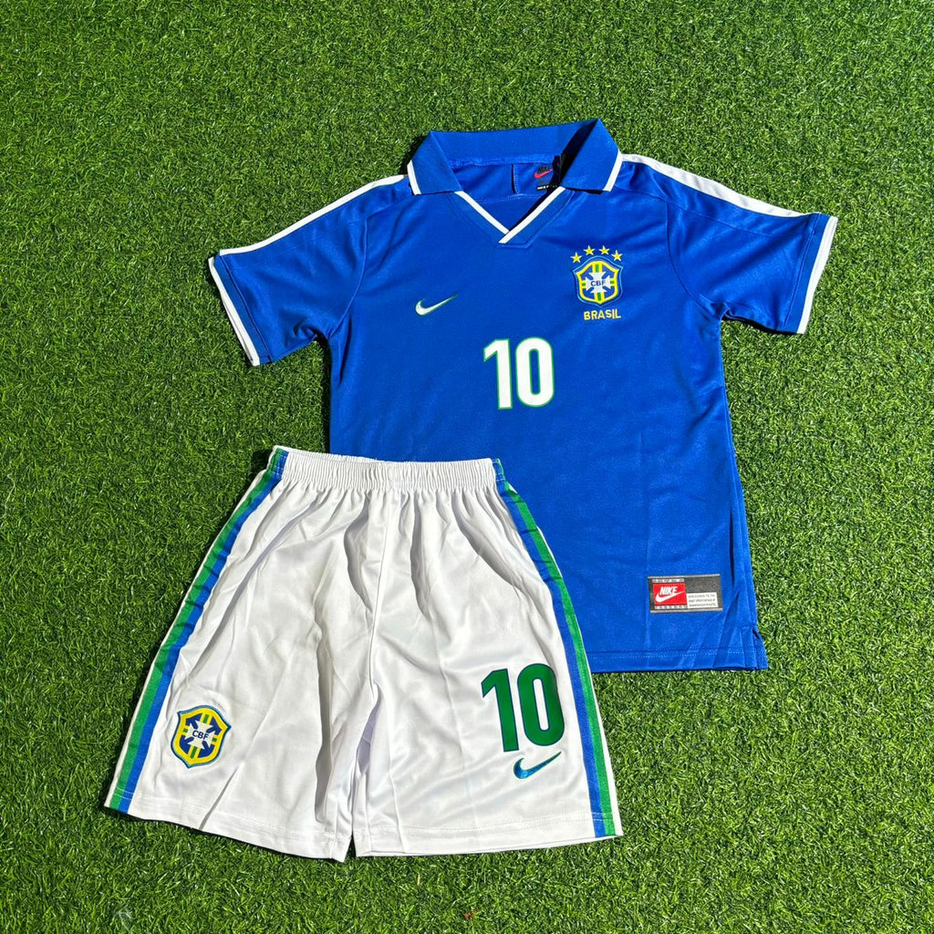 Ronaldinho Brazil Blue Kids Retro Football Jersey – Front View