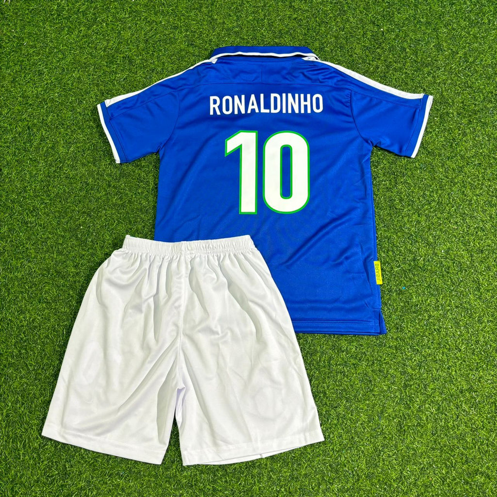 Ronaldinho Brazil Blue Kids Retro Football Jersey – Back View