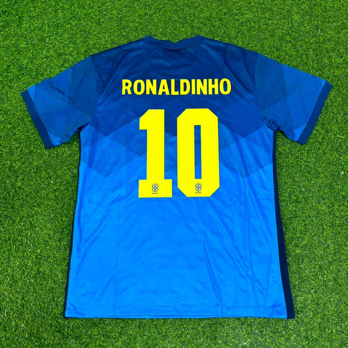 Brazil Blue Football Jersey – Ronaldinho – Back View