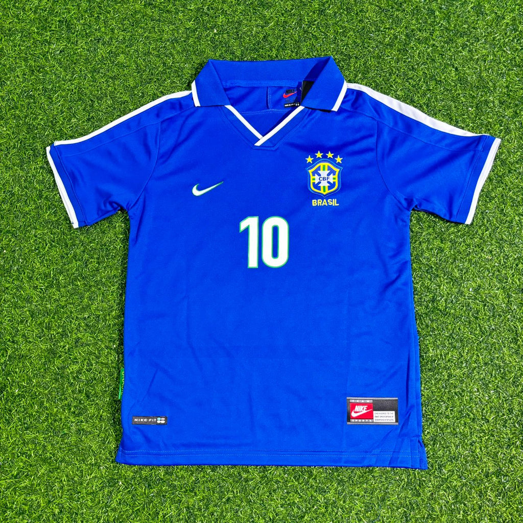 Ronaldinho Brazil Blue Retro Football Jersey – Front View