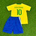 Ronaldinho Brazil Home Yellow Retro Kids Football Jersey Collection – Back View