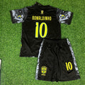 Ronaldinho Gaucho Brazil Black Kids Retro Football Jersey Set – Back View