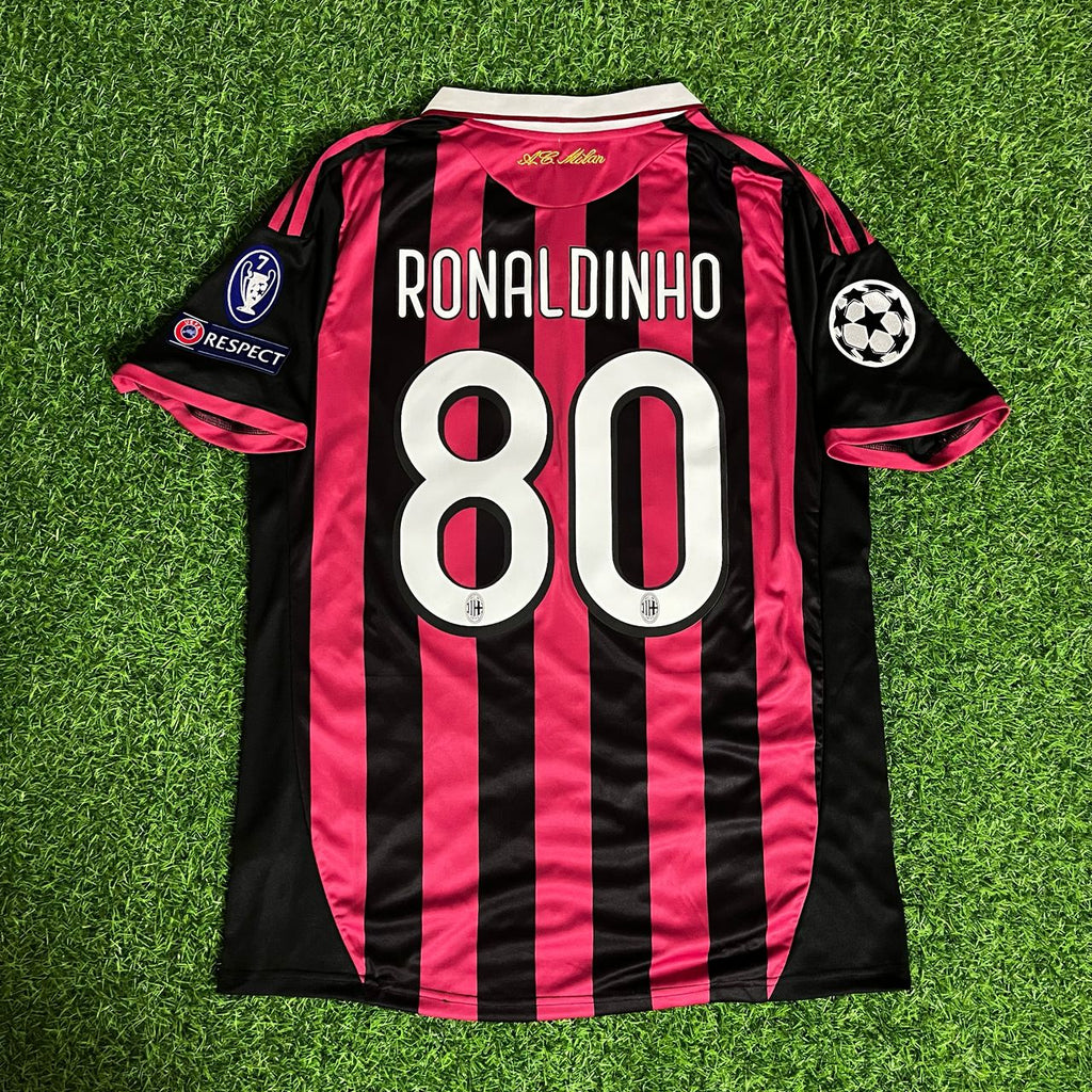 2009 Ronaldinho Gaúcho 80 - AC Milan 2010 Red Black Football Jersey – 6