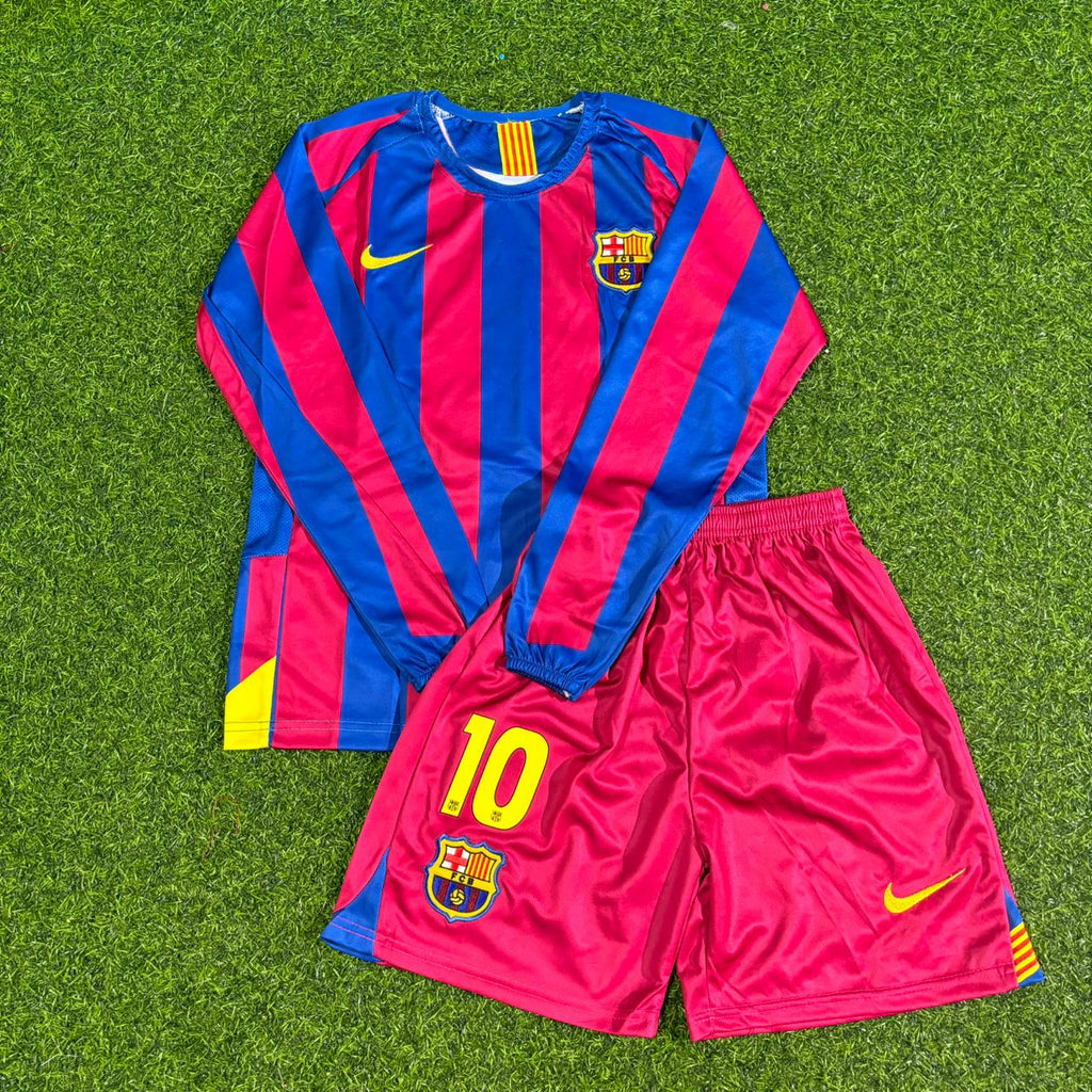 Ronaldinho Gaúcho Barcelona 2005-2006 Long Sleeve Kids Retro Football Jersey – Front View
