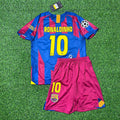 2006 Barcelona Final Retro Short Sleeve Kids Football Kit Ronaldinho Gaucho