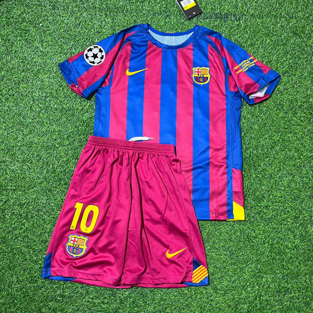 2006 Barcelona Final Retro Short Sleeve Kids Football Kit Ronaldinho Gaucho