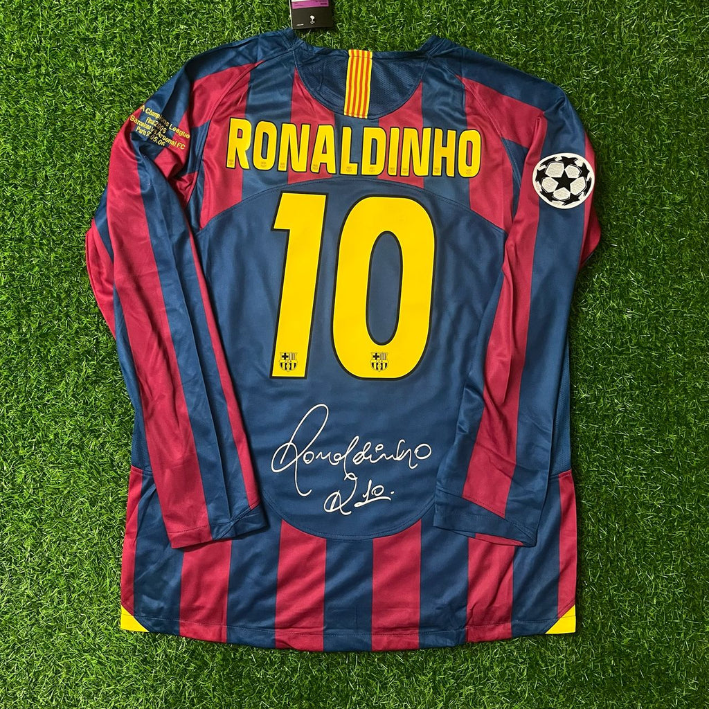 Ronaldinho Gaucho 10 – Barcelona 2006 Final Retro Long Sleeve Football Jersey – | | – Back View