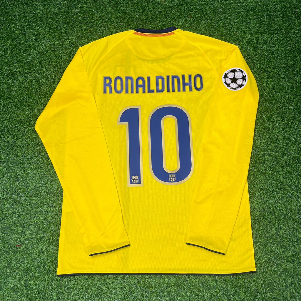 2008/09 Ronaldinho Gaúcho Barcelona Yellow Long Sleeve Retro Football Jersey – Back View