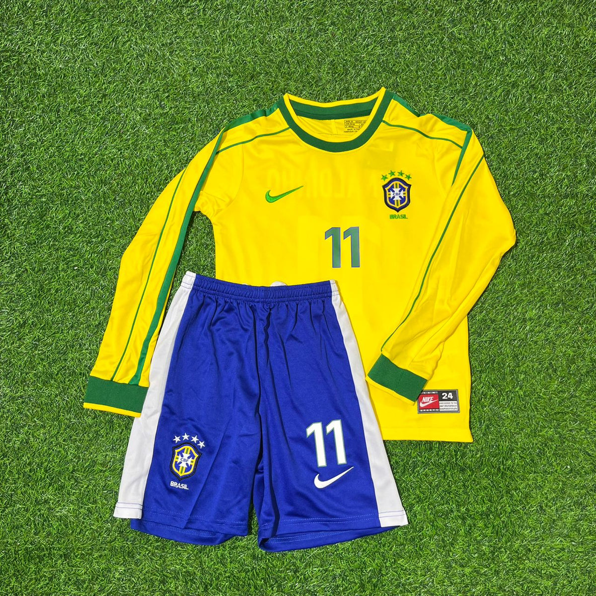 Ronaldinho Gaúcho Brazil 1998 World Cup Retro Kids Football Jersey – Front View