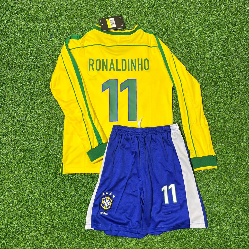 Ronaldinho Gaúcho Brazil 1998 World Cup Retro Kids Football Jersey – Back View