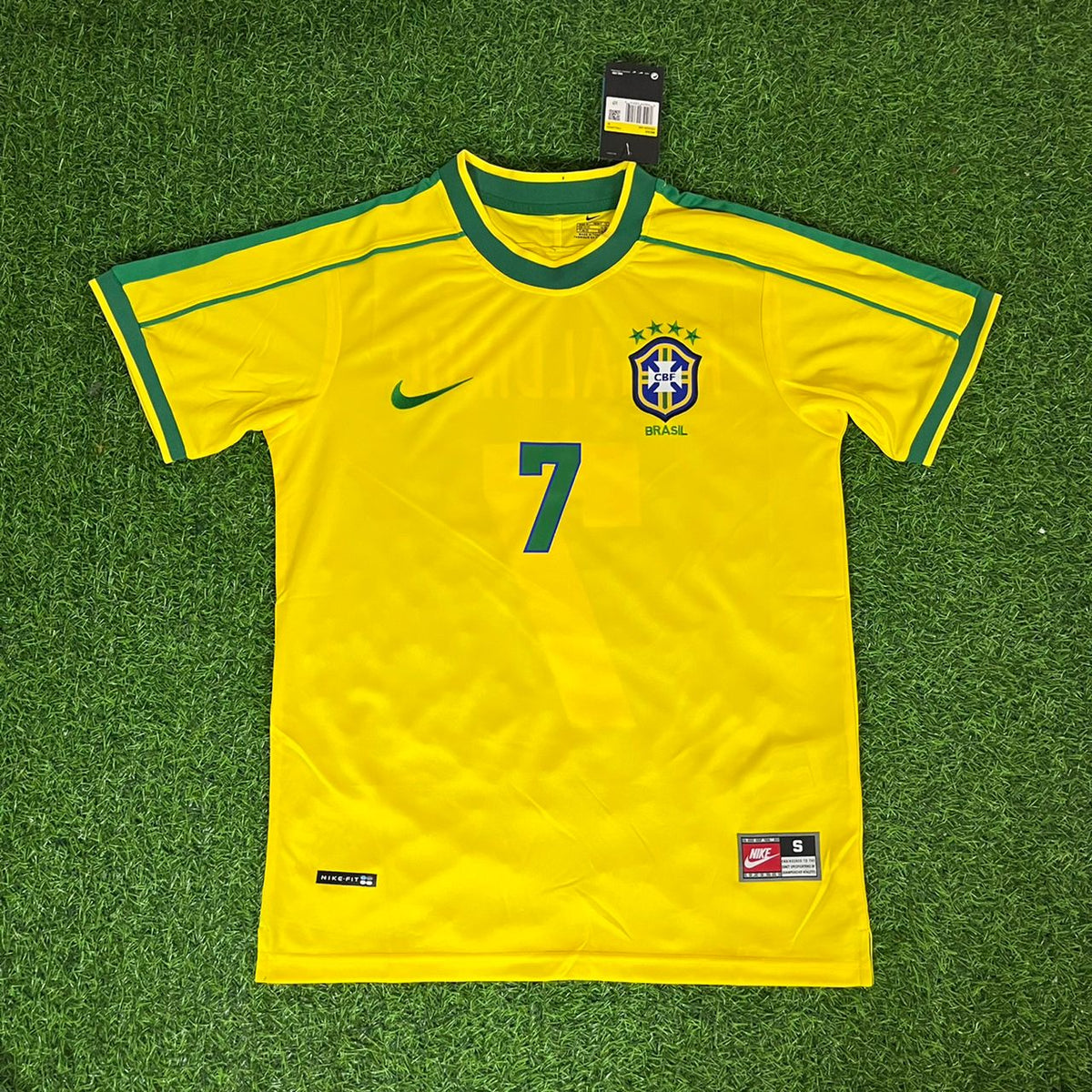 Ronaldinho Gaúcho 7 - Brazil 1998 World Cup Yellow Retro Football Kit Jersey – Front View