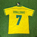 Ronaldinho Gaúcho 7 - Brazil 1998 World Cup Yellow Retro Football Kit Jersey – Back View