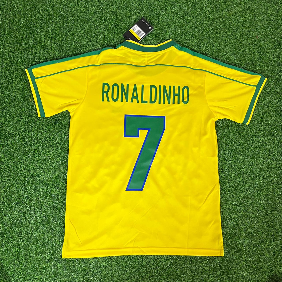 Ronaldinho Gaúcho 7 - Brazil 1998 World Cup Yellow Retro Football Kit Jersey – Back View