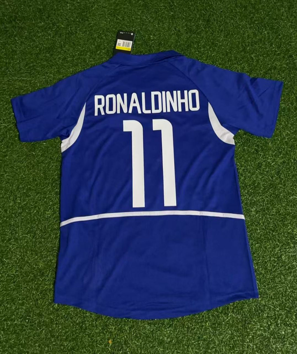 2002 Brazil World Cup Ronaldinho Gaucho Blue Retro Football Jersey – Back View