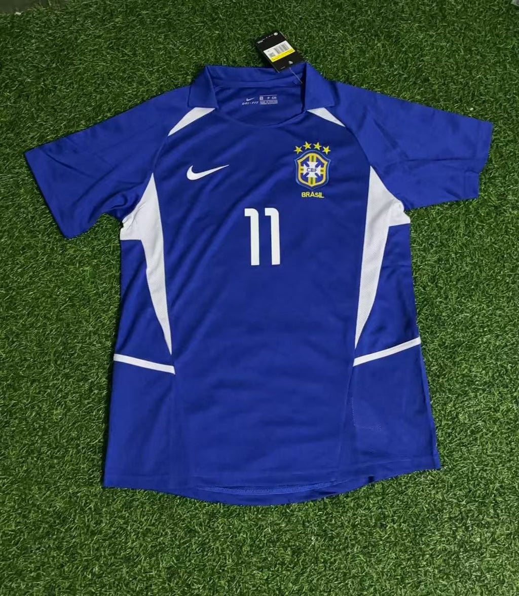 2002 Brazil World Cup Ronaldinho Gaucho Blue Retro Football Jersey – Front View