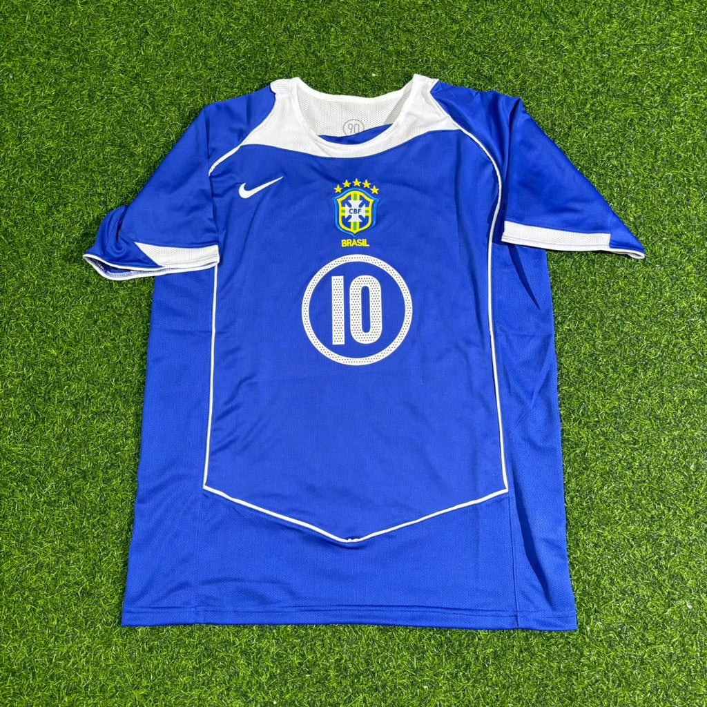 2004 Ronaldinho Gaucho Brazil Blue Retro Football Jersey Collection – Front View