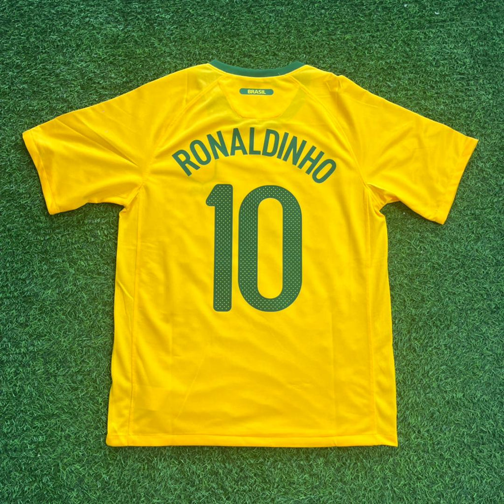 2010 Brazil World Cup Ronaldinho Gaucho Retro Yellow Football Jersey – Back View