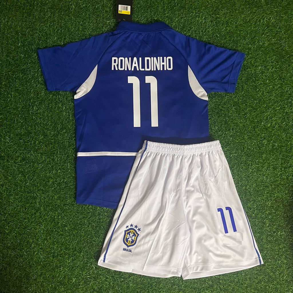 2002 Ronaldinho Brazil Away Kids Kit Football Jersey for Children – Back View