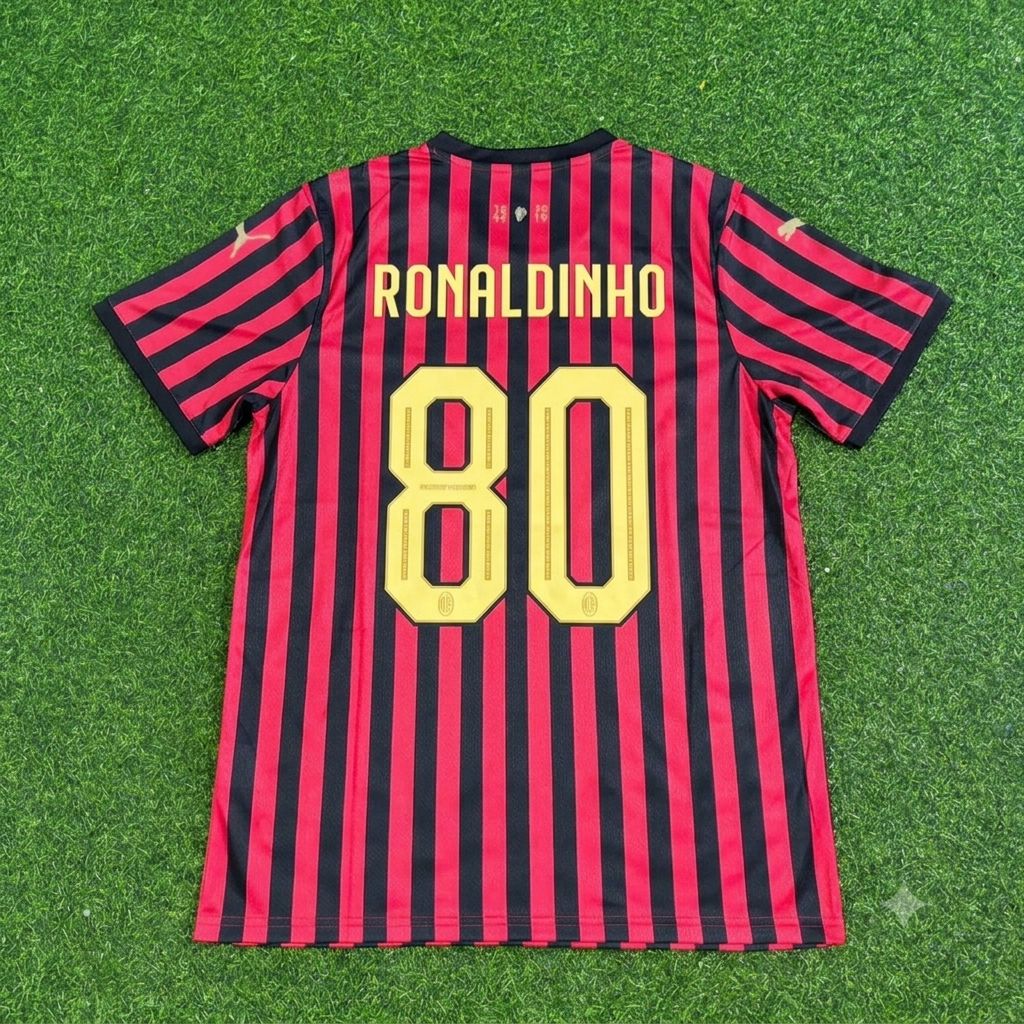 Ronaldinho Gaucho AC Milan 120th Anniversary Special Golden Retro Football Jersey – Back View