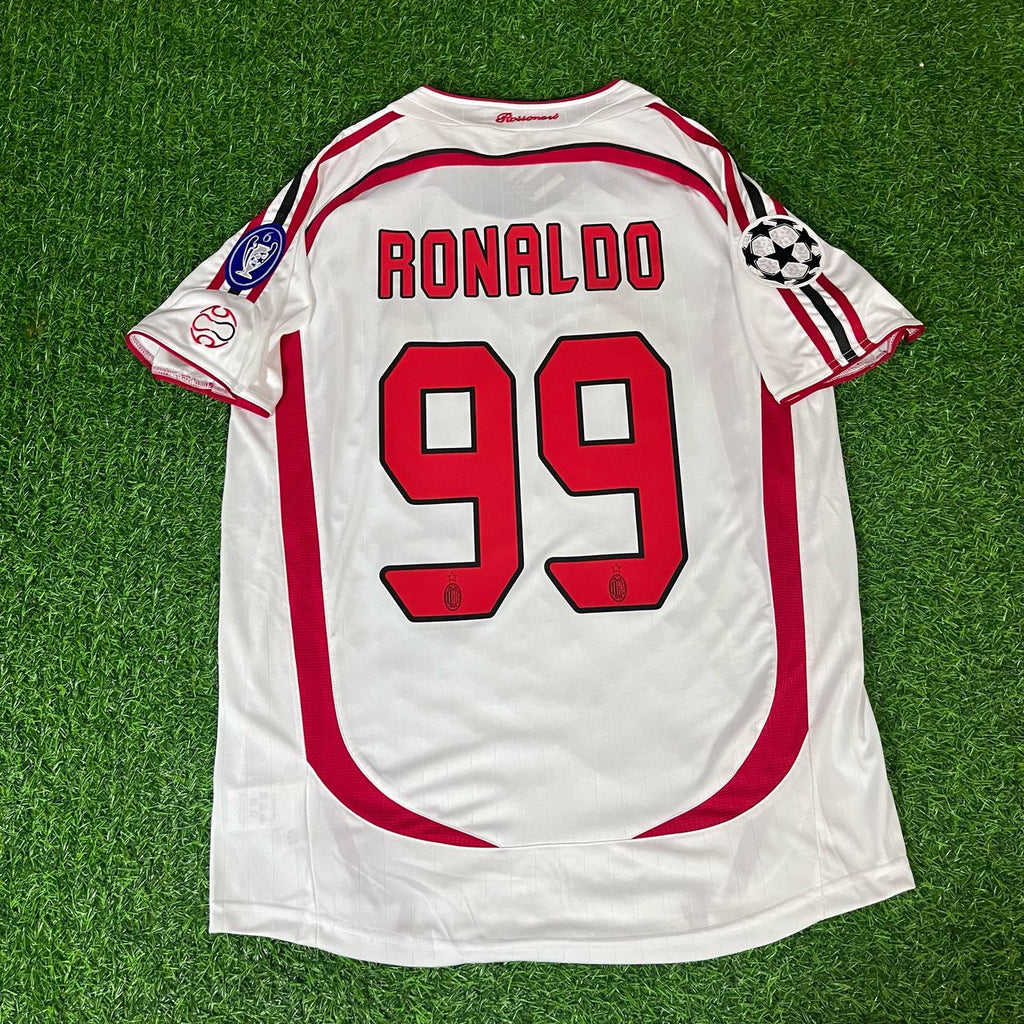 Ronaldo Nazario El Fenomeno Milan 2007 Final Athene Champions League Final White Retro Football Jersey – Back View