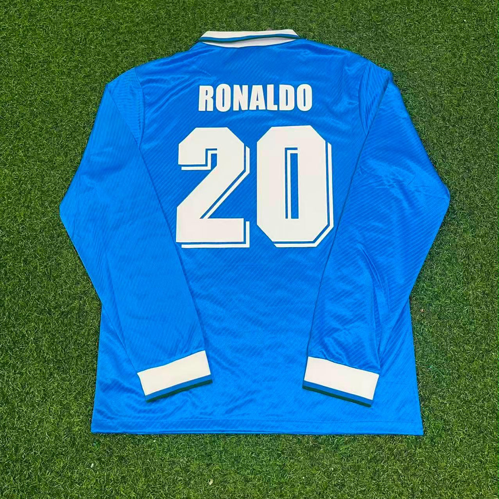 Ronaldo Nazario Brazil 1994 World Cup Blue Long Sleeve Retro Football Jersey – Back View