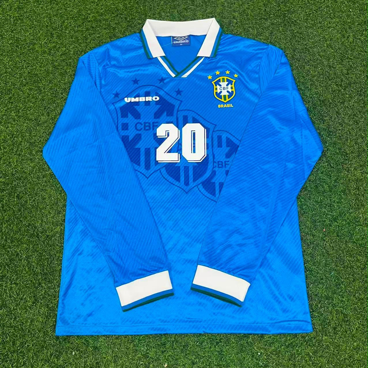Ronaldo Nazario Brazil 1994 World Cup Blue Long Sleeve Retro Football Jersey – Front View