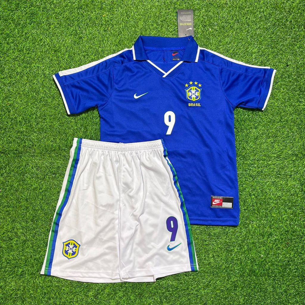 Brazil 1997 Blue Retro KIDS Football Jersey – Ronaldo Nazario – Front View