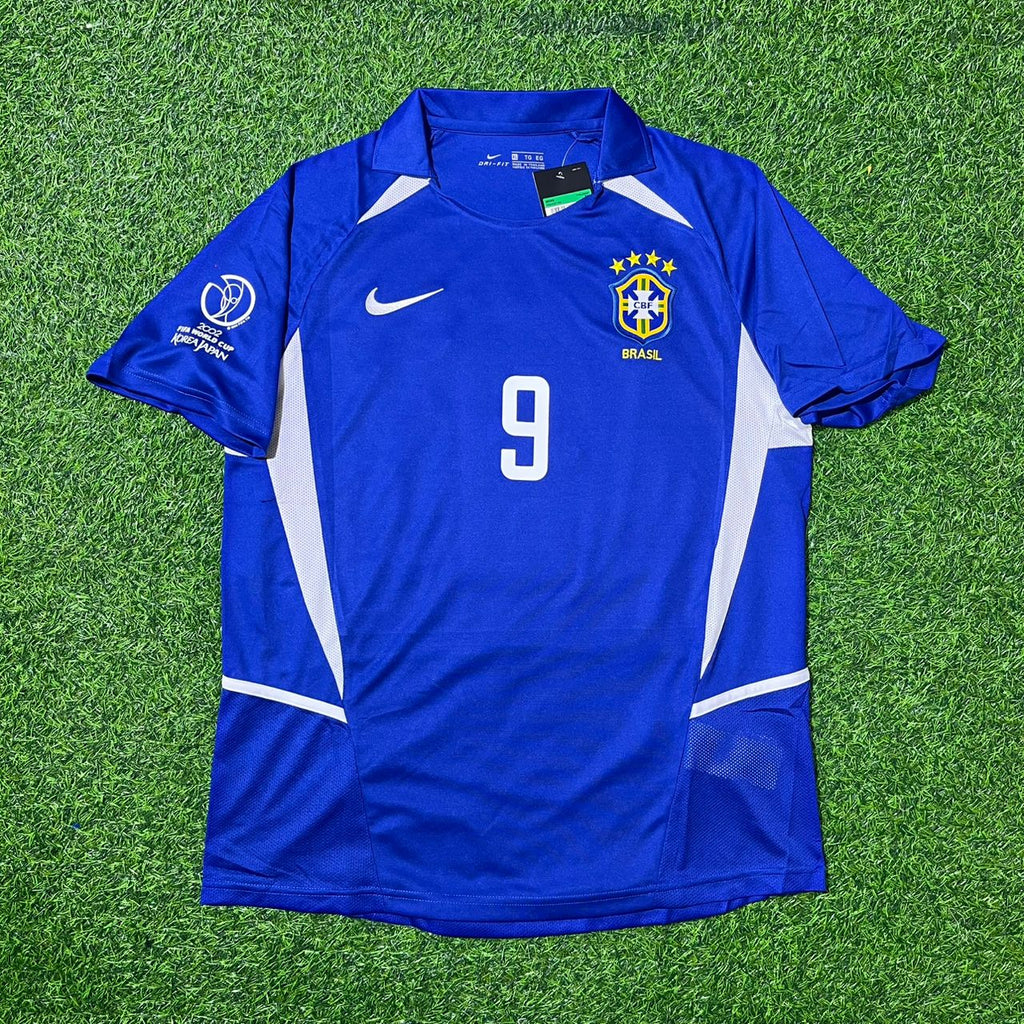 Ronaldo Nazario Brazil 2002 World Cup Blue Retro Football Jersey – Front View