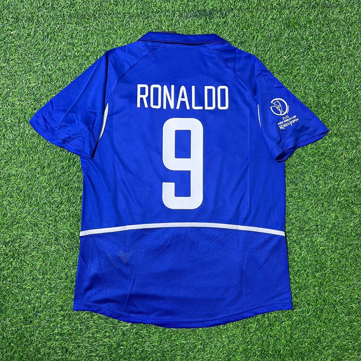 Ronaldo Nazario Brazil 2002 World Cup Blue Retro Football Jersey – Back View
