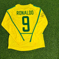 2002 Brazil World Cup Ronaldo Nazário Final Yellow Long Sleeve Retro Football Jersey – Back View