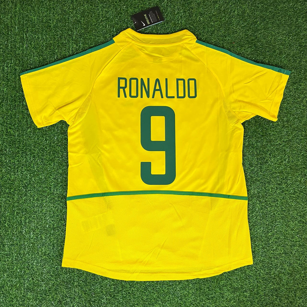 Ronaldo Nazario Brazil 2002 World Cup Yellow Retro Football Jersey – Back View