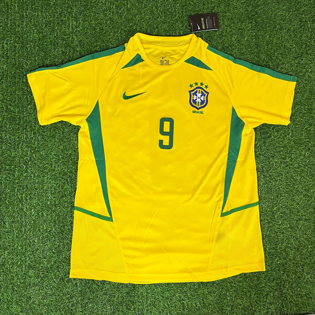 Ronaldo Nazario Brazil 2002 World Cup Yellow Retro Football Jersey – Front View