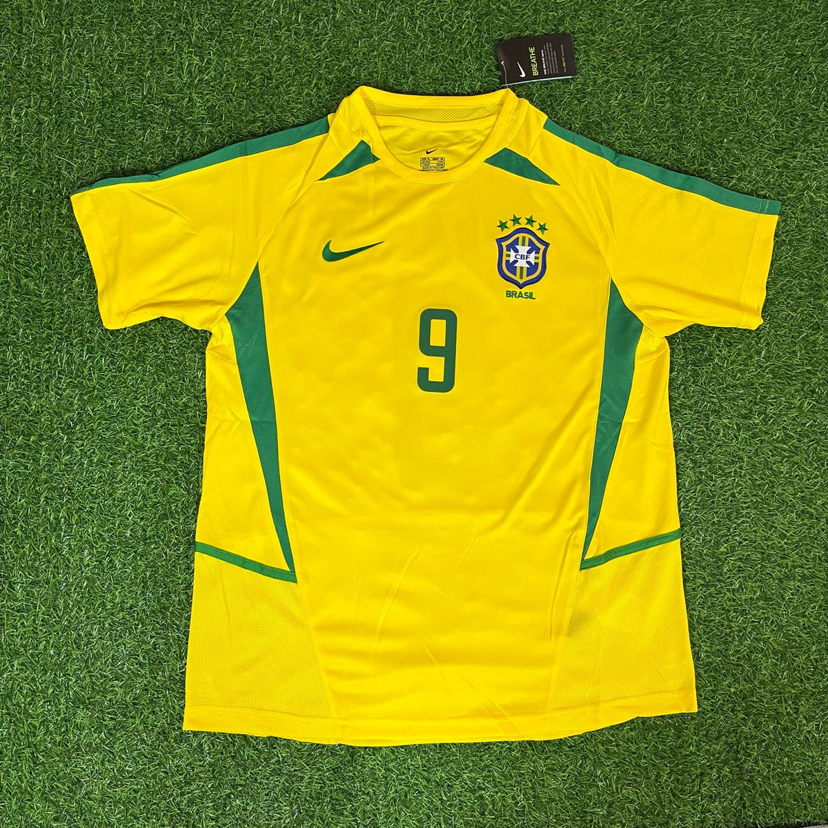 Ronaldo Nazario Brazil 2002 World Cup Yellow Retro Football Jersey – Front View