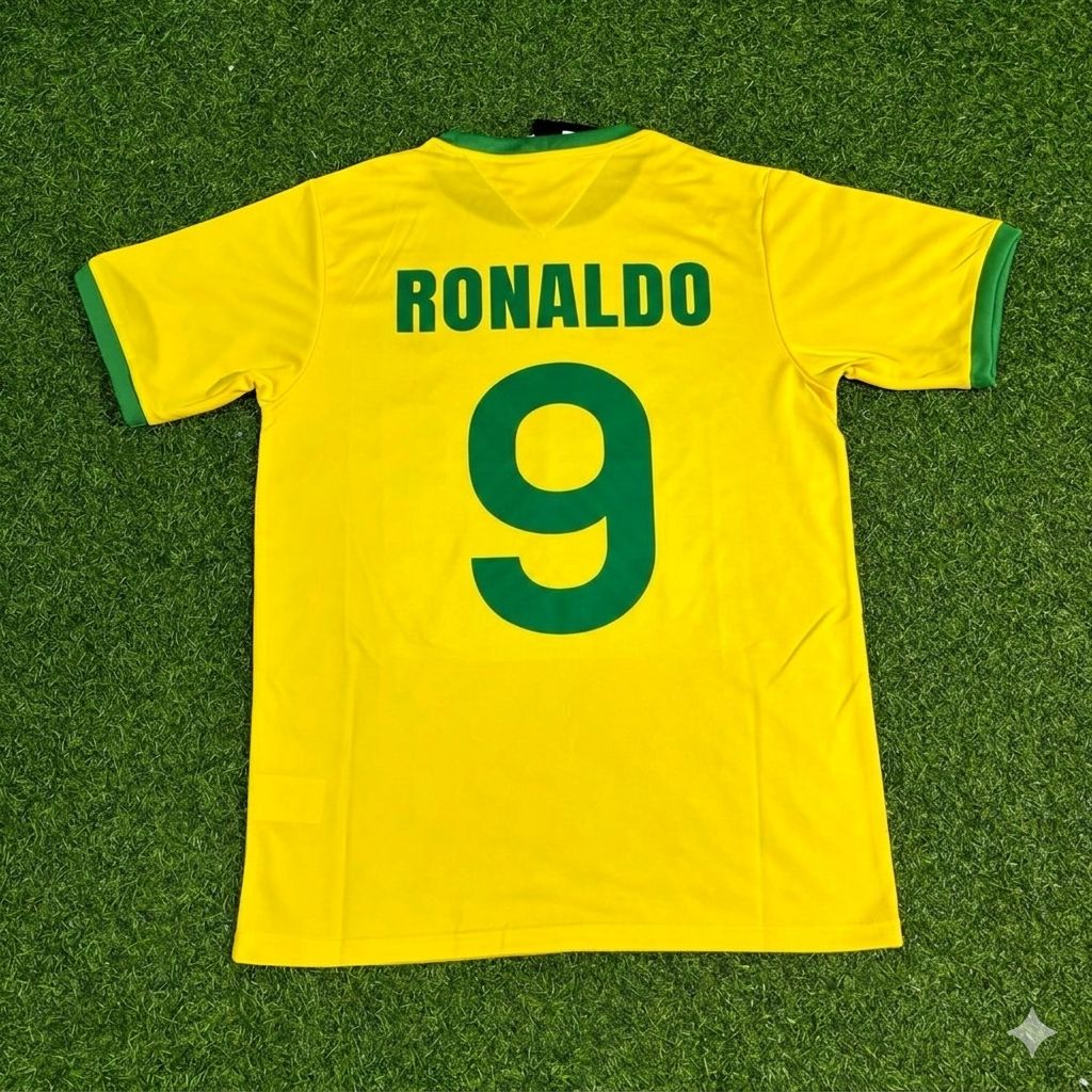 Ronaldo Nazario Brazil Retro Home Football Jersey – Back View