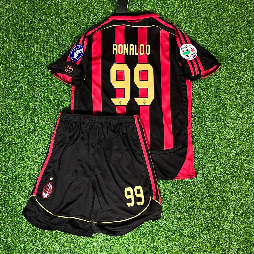 2007 Ronaldo Nazario R9 El Fenomeno AC Milan Kids Children Home Retro Football Jersey – Back View