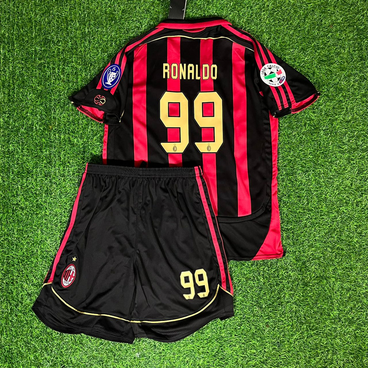 2007 Ronaldo Nazario R9 El Fenomeno AC Milan Kids Children Home Retro Football Jersey – Back View
