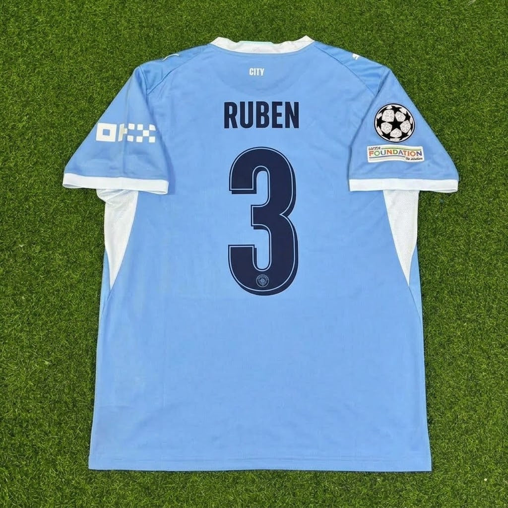 Ruben Dias #3 Manchester City 2026-27 Home New Season Champions League Patch Jersey – Back View