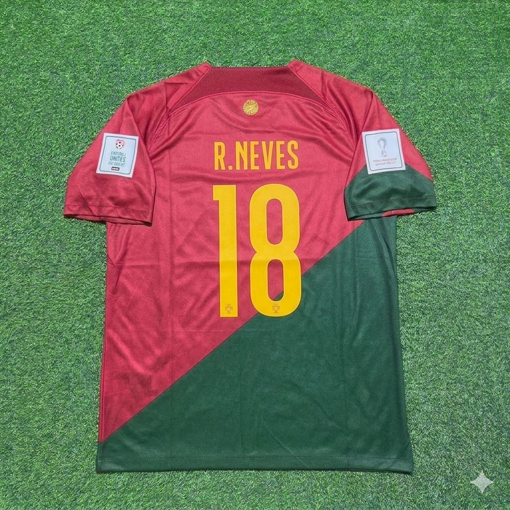 Portugal 2022 World Cup Home Retro Football Jersey – Rúben Neves #18 – Back View