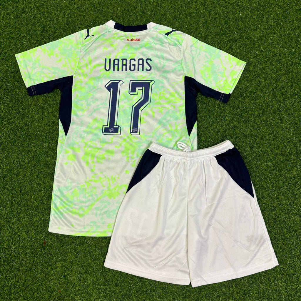 Ruben Vargas #17 Switzerland 2026 World Cup Away Kids Kit Jersey – Back View