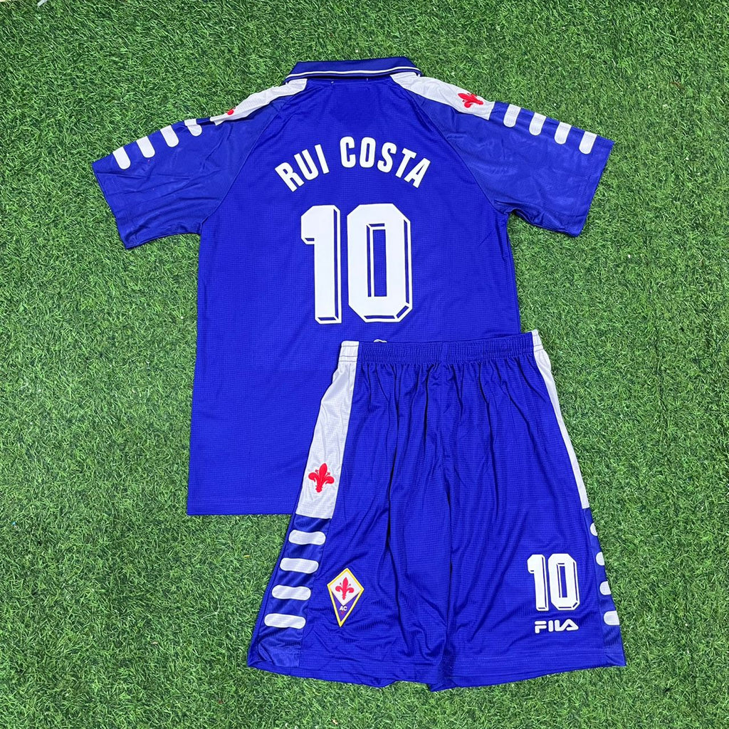 Rui Costa Fiorentina 1998 Season Home Purple Retro Kids Kit Jersey – Back View