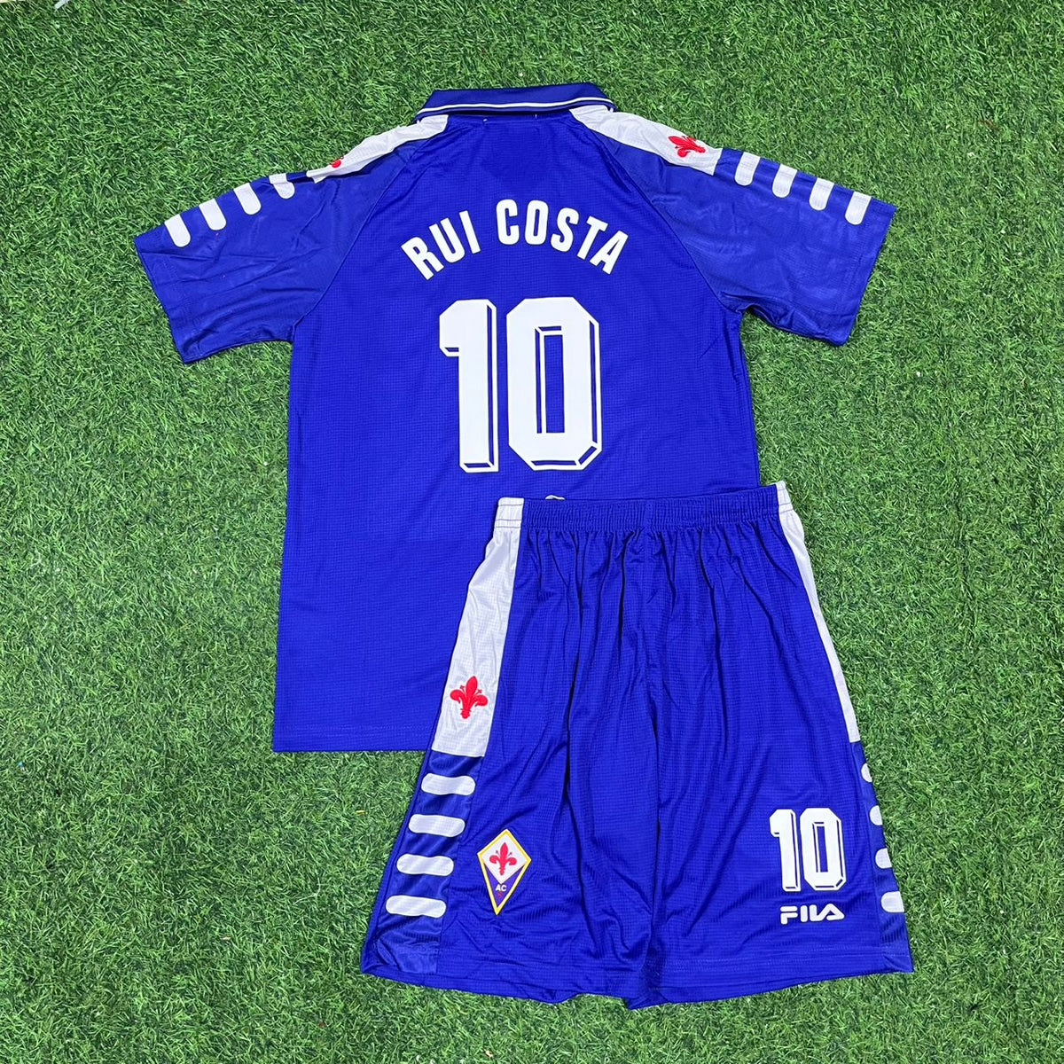 Rui Costa Fiorentina 1998 Season Home Purple Retro Kids Kit Jersey – Back View