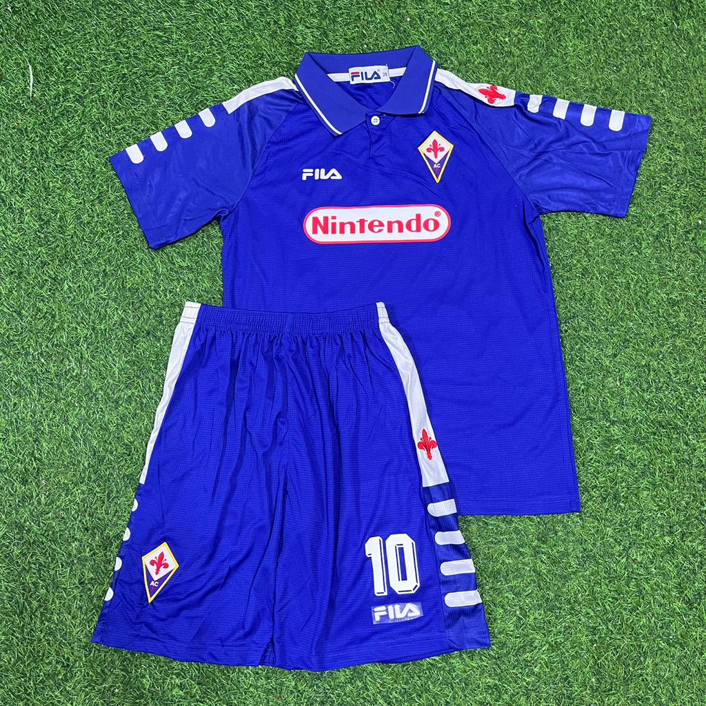 Rui Costa Fiorentina 1998 Season Home Purple Retro Kids Kit Jersey – Front View