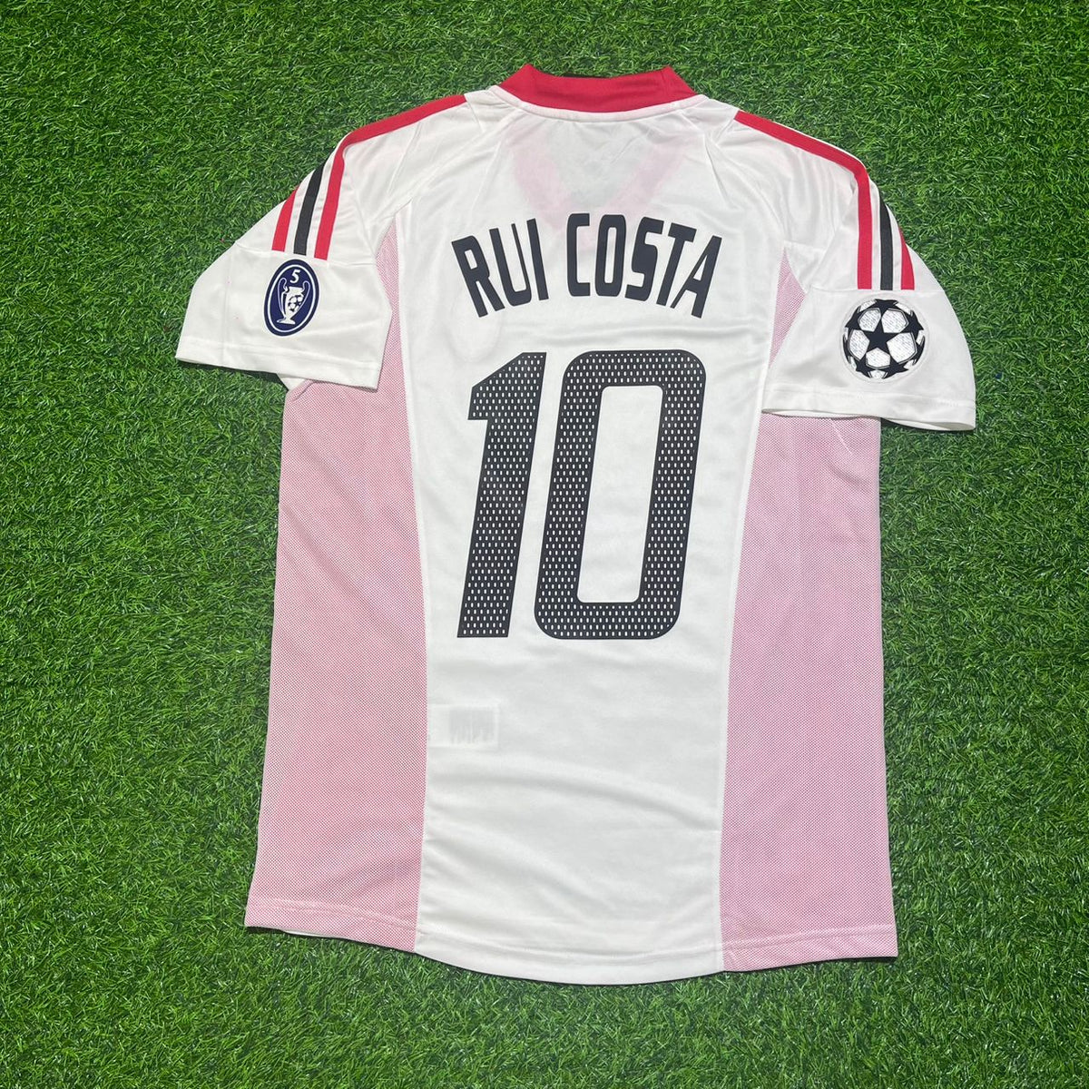 2003 Rui Costa AC Milan Champions League Final Old Trafford White Retro Football Jersey – Back View